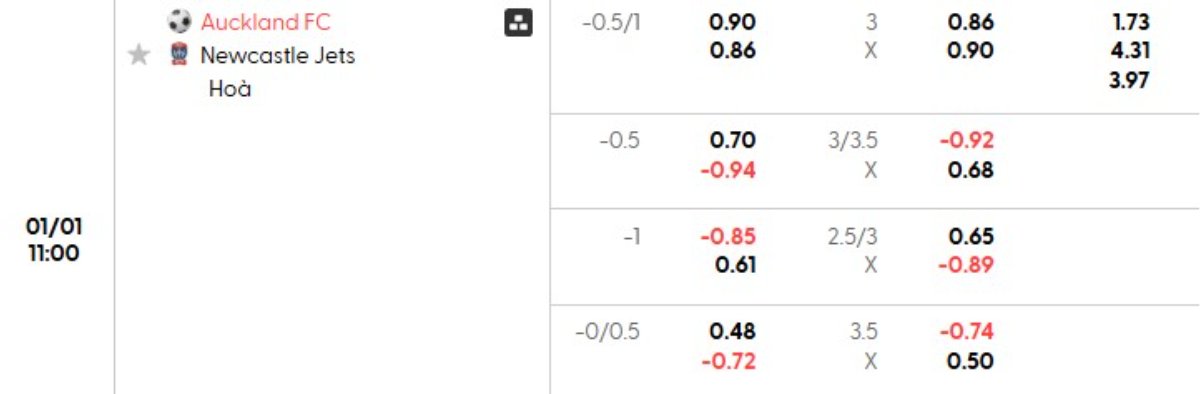 Soi kèo Auckland vs Newcastle Jets ngày 01/01 | A League 2 Tỷ lệ kèo Auckland vs Newcastle Jets