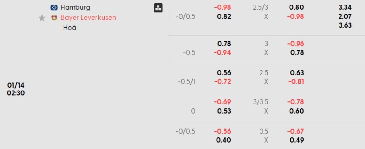 Tỷ lệ kèo Hamburger vs Leverkusen